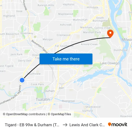 Tigard - EB 99w & Durham (Tm 8792) to Lewis And Clark College map