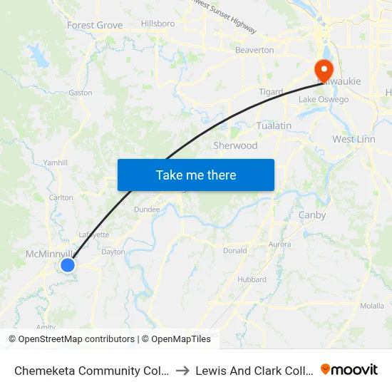 Chemeketa Community College to Lewis And Clark College map