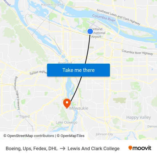 Boeing, Ups, Fedex, DHL to Lewis And Clark College map