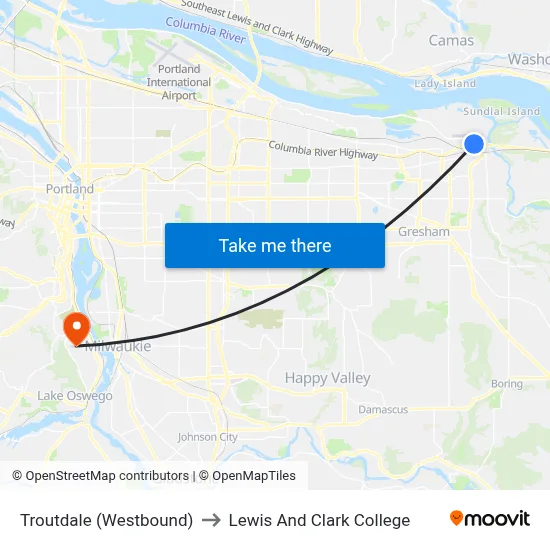 Troutdale (Westbound) to Lewis And Clark College map