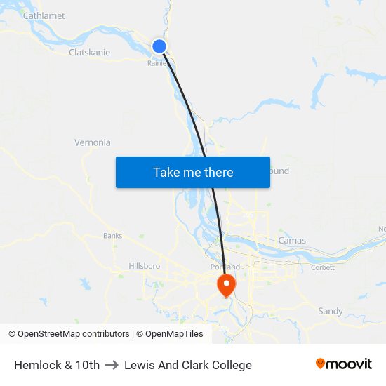Hemlock & 10th to Lewis And Clark College map