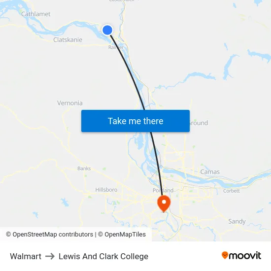 Walmart to Lewis And Clark College map