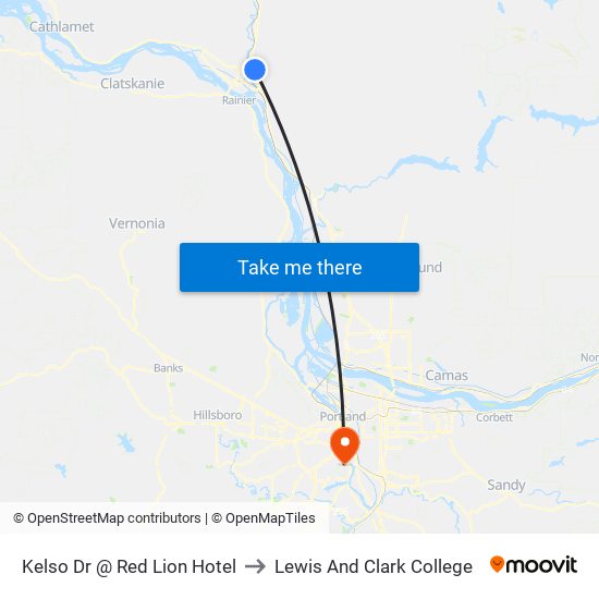 Kelso  Dr @ Red Lion Hotel to Lewis And Clark College map