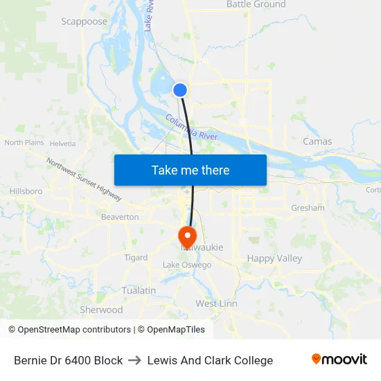 Bernie Dr 6400 Block to Lewis And Clark College map