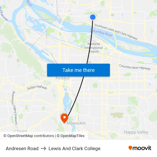 Andresen Road to Lewis And Clark College map