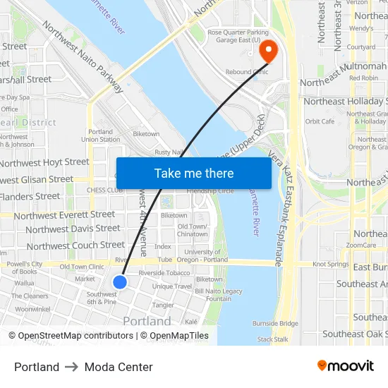 Portland to Moda Center map