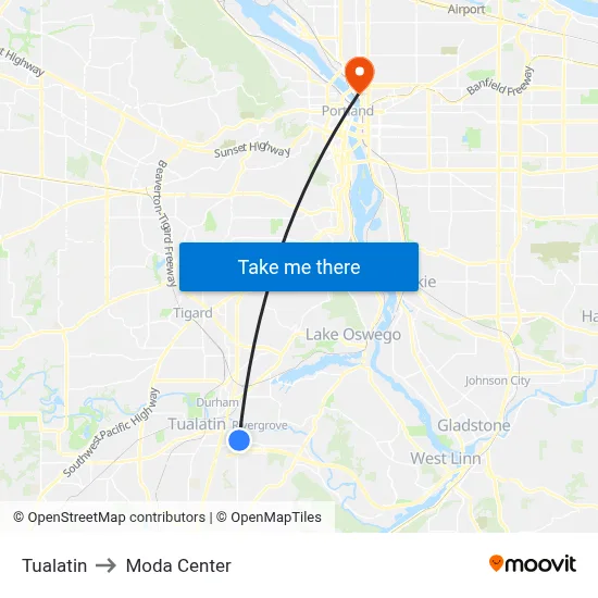 Tualatin to Moda Center map