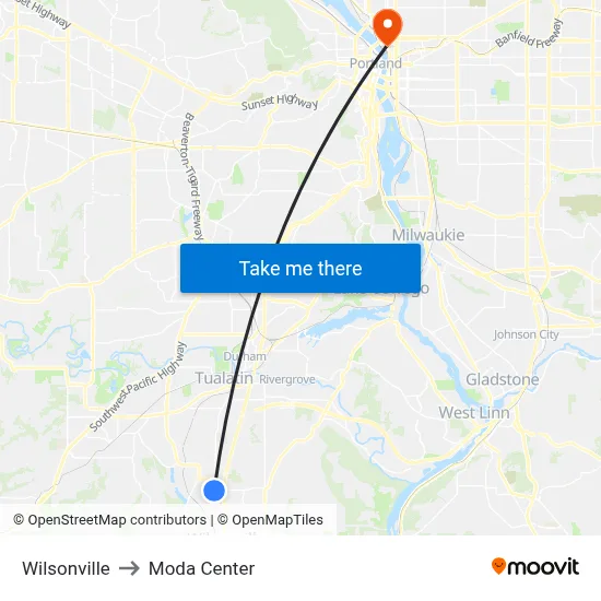 Wilsonville to Moda Center map