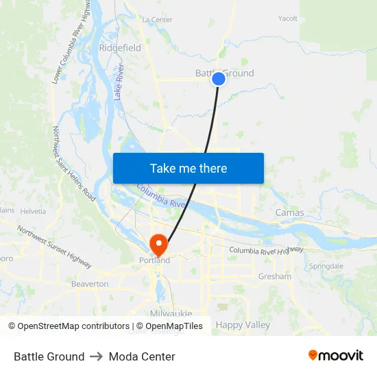Battle Ground to Moda Center map