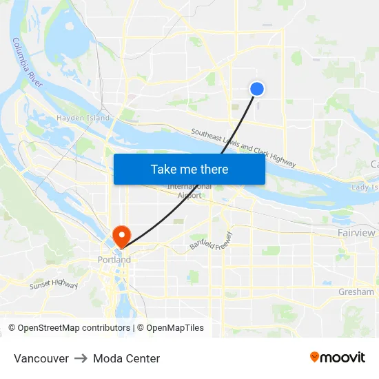 Vancouver to Moda Center map