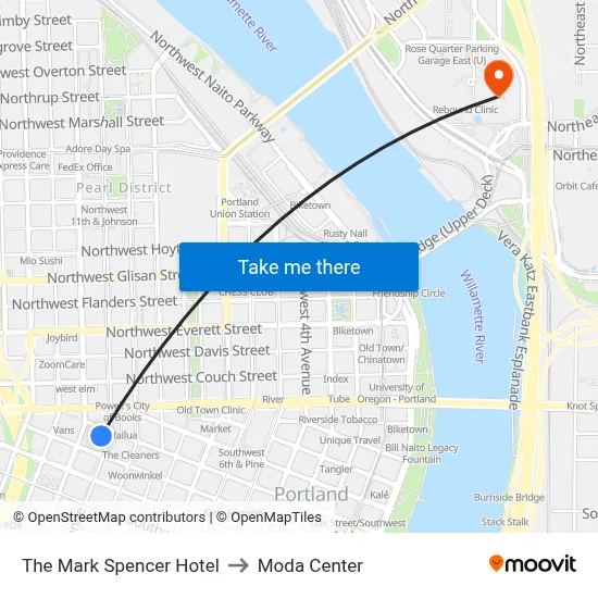 The Mark Spencer Hotel to Moda Center map