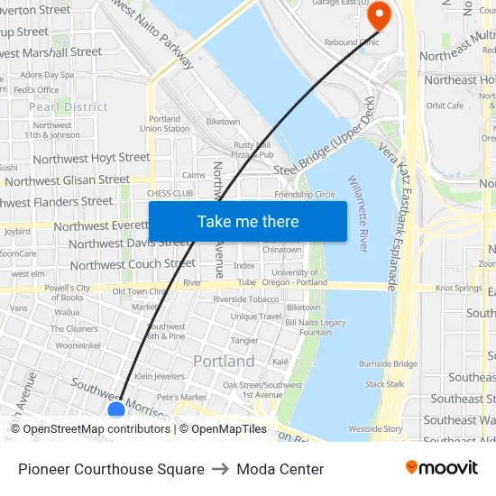 Pioneer Courthouse Square to Moda Center map