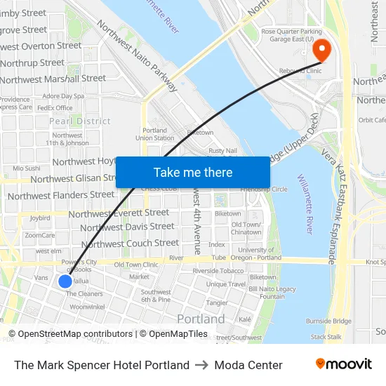 The Mark Spencer Hotel Portland to Moda Center map