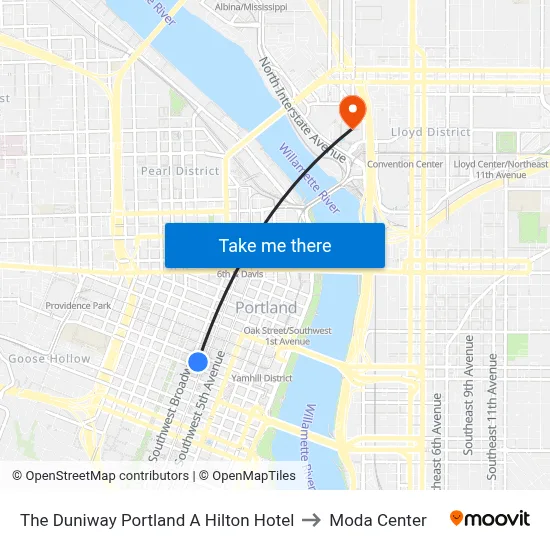 The Duniway Portland A Hilton Hotel to Moda Center map