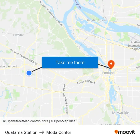 Quatama Station to Moda Center map