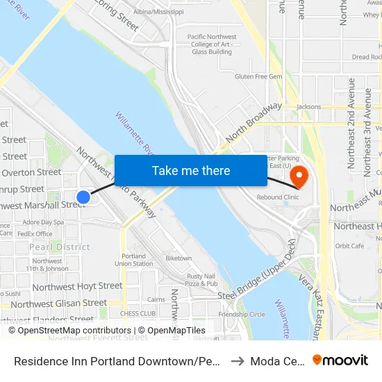 Residence Inn Portland Downtown/Pearl District to Moda Center map