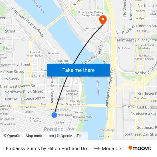 Embassy Suites by Hilton Portland Downtown to Moda Center map