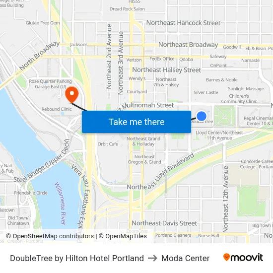 DoubleTree by Hilton Hotel Portland to Moda Center map