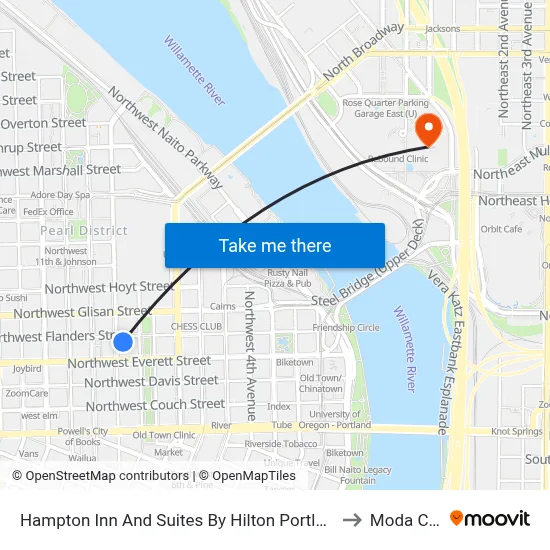Hampton Inn And Suites By Hilton Portland Pearl District to Moda Center map