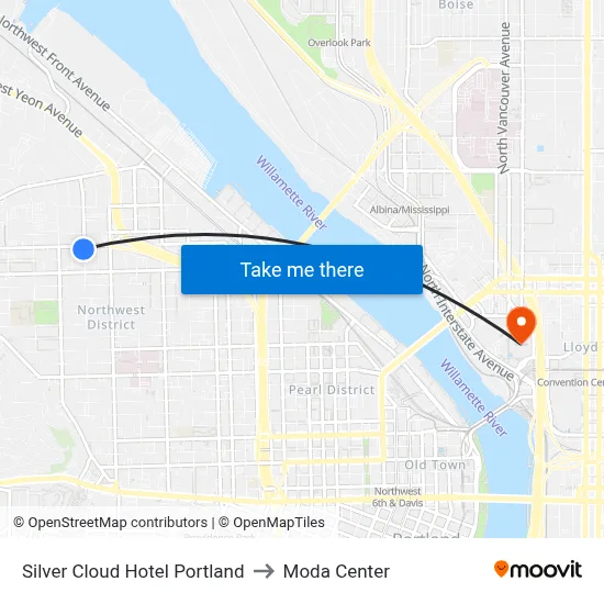 Silver Cloud Hotel Portland to Moda Center map