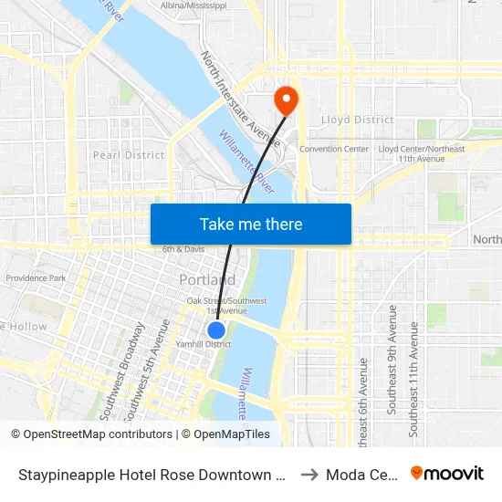 Staypineapple Hotel Rose Downtown Portland to Moda Center map