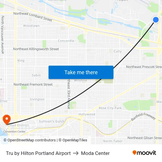 Tru by Hilton Portland Airport to Moda Center map