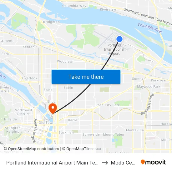 Portland International Airport Main Terminal to Moda Center map