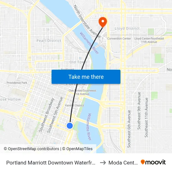 Portland Marriott Downtown Waterfront to Moda Center map