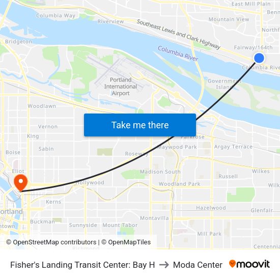 Fisher's Landing Transit Center: Bay H to Moda Center map