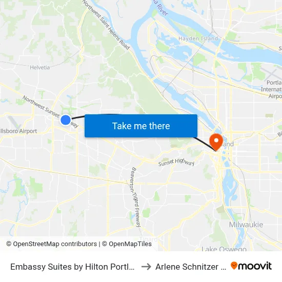 Embassy Suites by Hilton Portland Hillsboro, Oregon to Arlene Schnitzer Concert Hall map