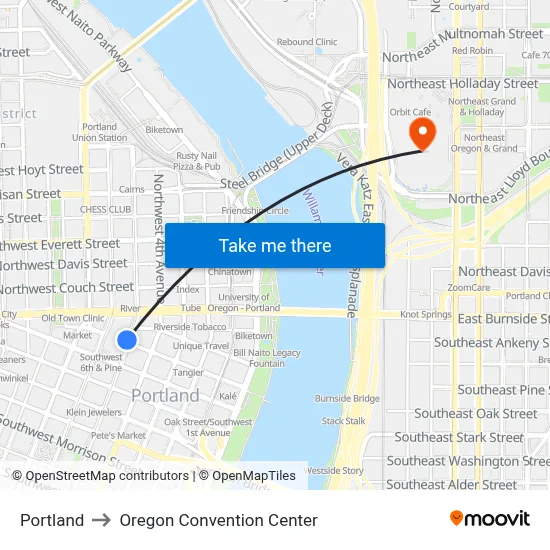 Portland to Oregon Convention Center map
