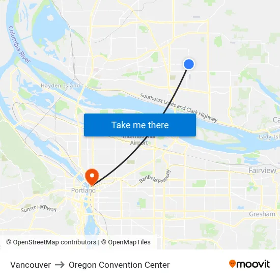 Vancouver to Oregon Convention Center map