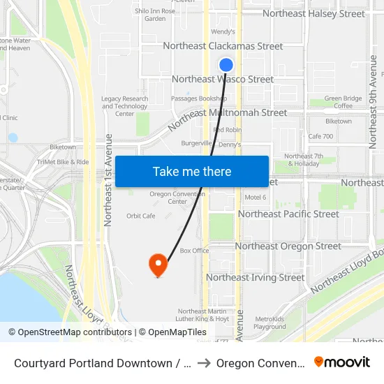 Courtyard Portland Downtown / Convention Center to Oregon Convention Center map