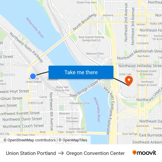 Union Station Portland to Oregon Convention Center map