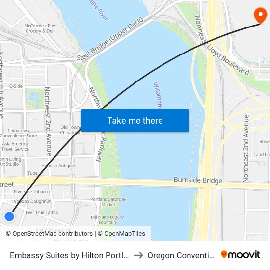 Embassy Suites by Hilton Portland Downtown to Oregon Convention Center map