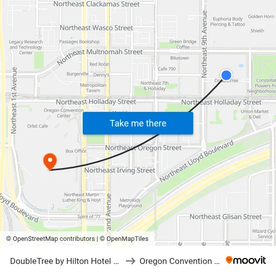 DoubleTree by Hilton Hotel Portland to Oregon Convention Center map