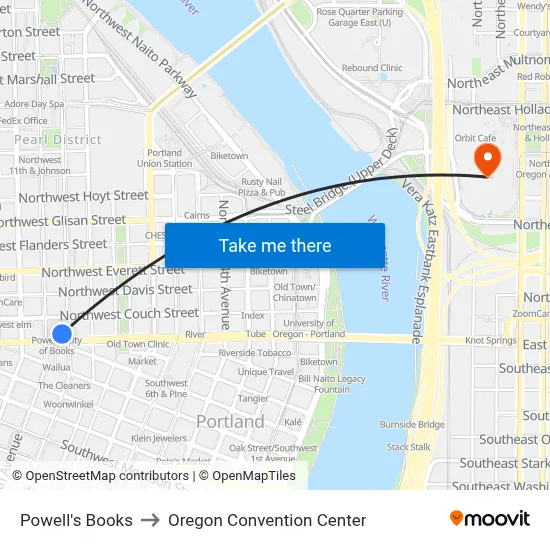 Powell's Books to Oregon Convention Center map