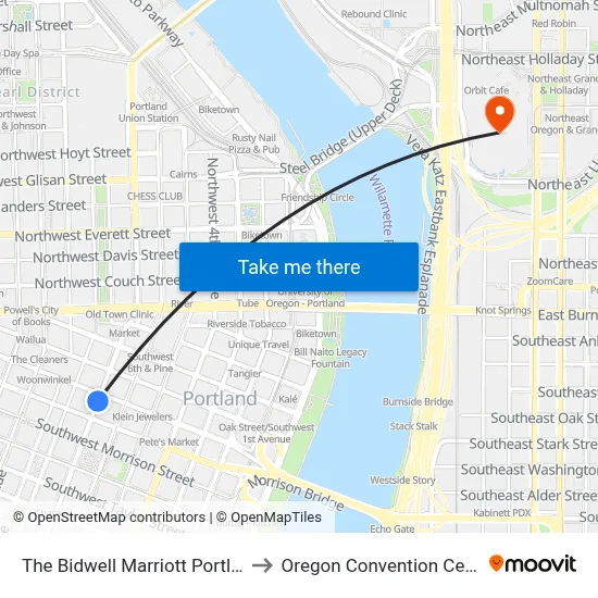 The Bidwell Marriott Portland to Oregon Convention Center map