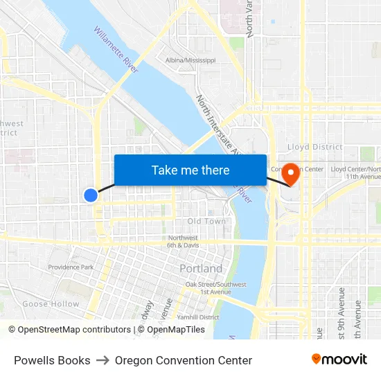 Powells Books to Oregon Convention Center map