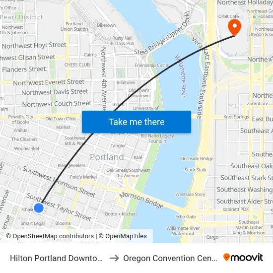 Hilton Portland Downtown to Oregon Convention Center map