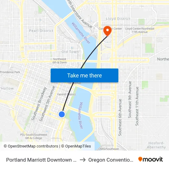 Portland Marriott Downtown Waterfront to Oregon Convention Center map