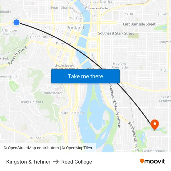 Kingston & Tichner to Reed College map