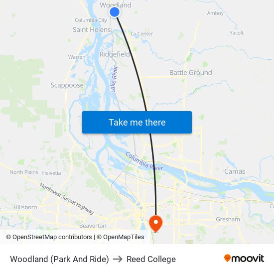 Woodland (Park And Ride) to Reed College map