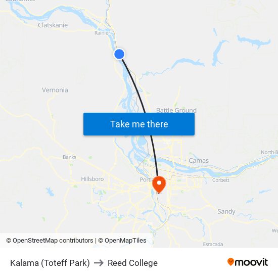 Kalama (Toteff Park) to Reed College map