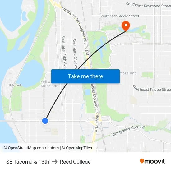 SE Tacoma & 13th to Reed College map
