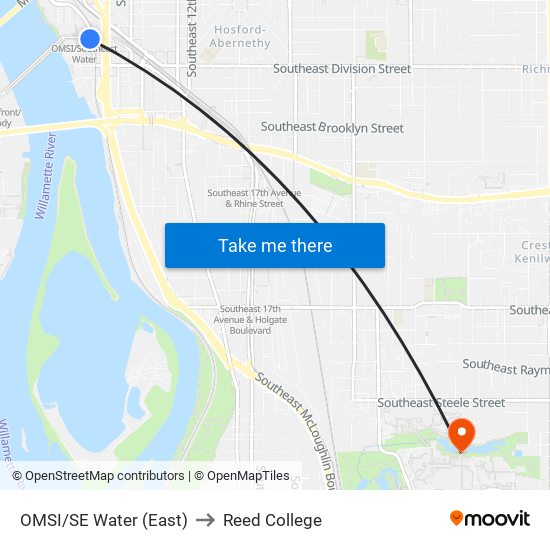OMSI/SE Water (East) to Reed College map