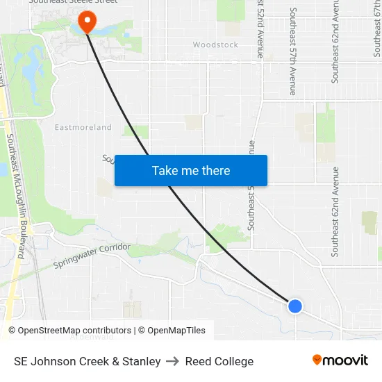 SE Johnson Creek & Stanley to Reed College map