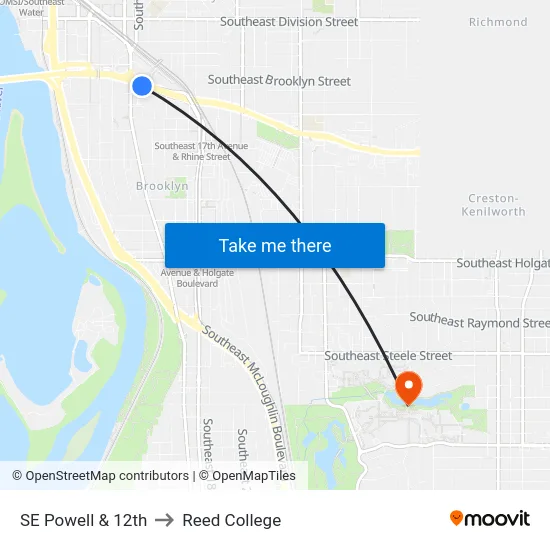 SE Powell & 12th to Reed College map