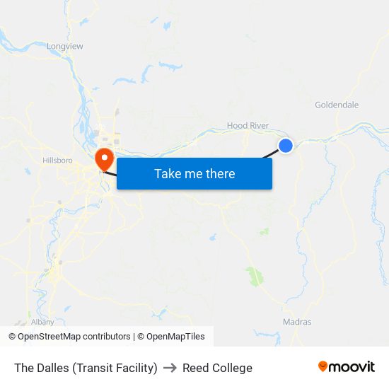 The Dalles (Transit Facility) to Reed College map