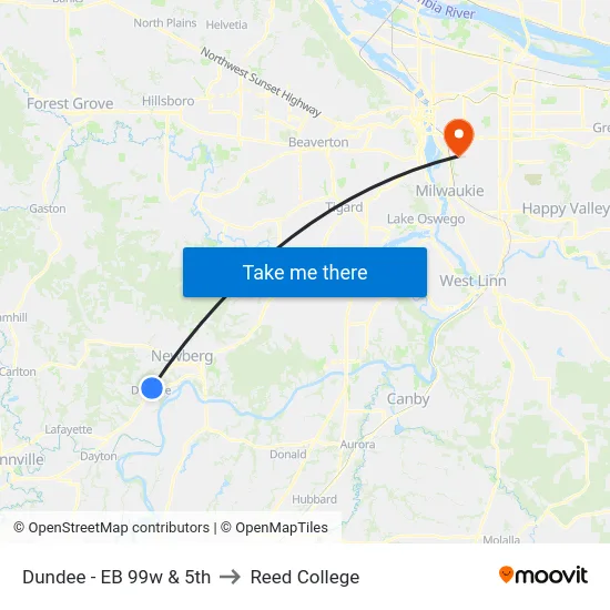 Dundee - EB 99w & 5th to Reed College map
